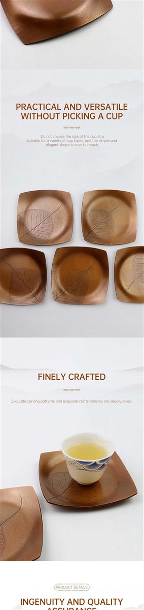 Handmade cup holder square pure copper cup cushion purple copper thickened heat insulation cup holder Bodhi leaf tea se