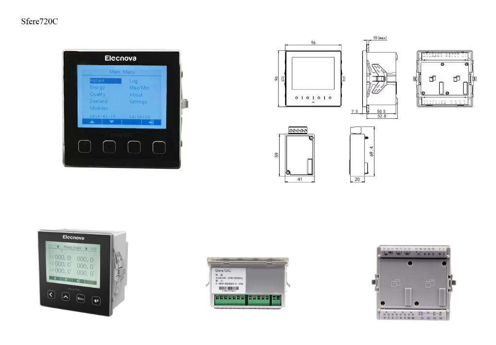 Elecnova Sfere720c LCD Display 1st63rd Harmonic RS485 Digital 3 Phase BiDirectional Panel Energy Meter