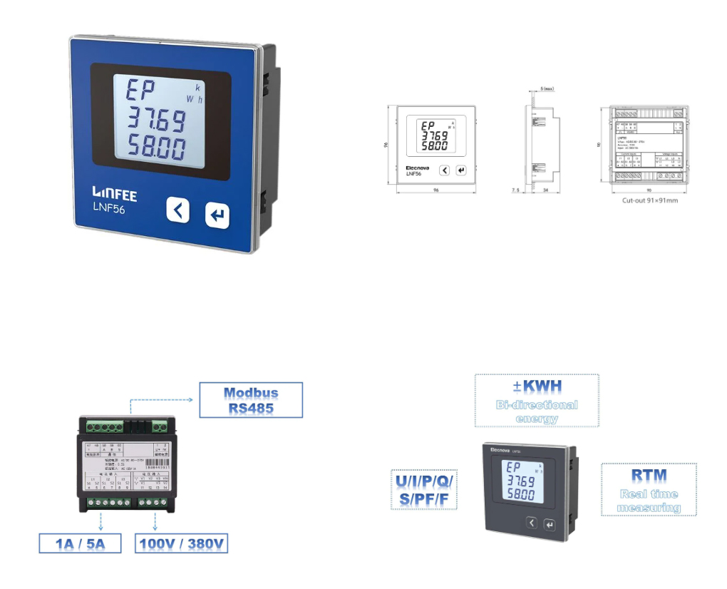 LCD Digital Display Multi Functional RS485 3 Phase Rtm Measurement Panel Mounted MBus Energy Meter