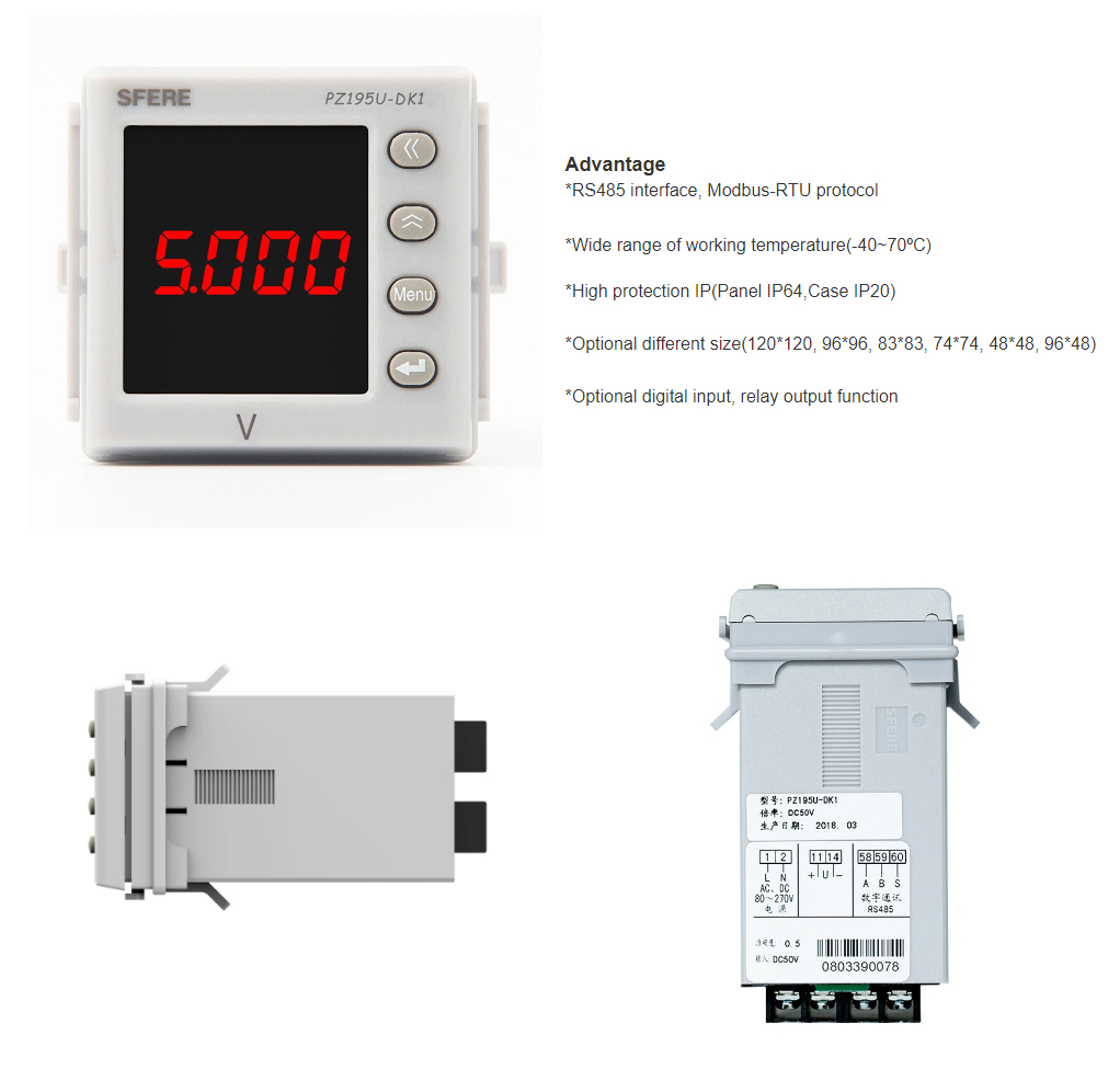 4848mm LED Single Phase Mini Digital Panel High Precision Communication Voltmeter DC Digital Power Meter