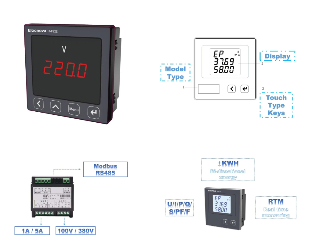 9696mm Coldproof Lnf22e LED Display Single Phase Panel Mounted Digital Volt Power Meter