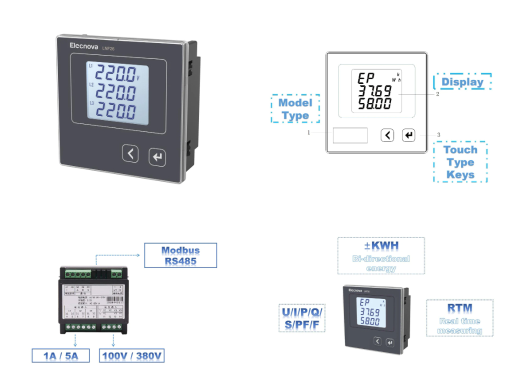 Three Phase Voltage Measuring Meter Electric Voltmeter 9696mm Output Watt Meter 0300V Voltmeter LCD Display