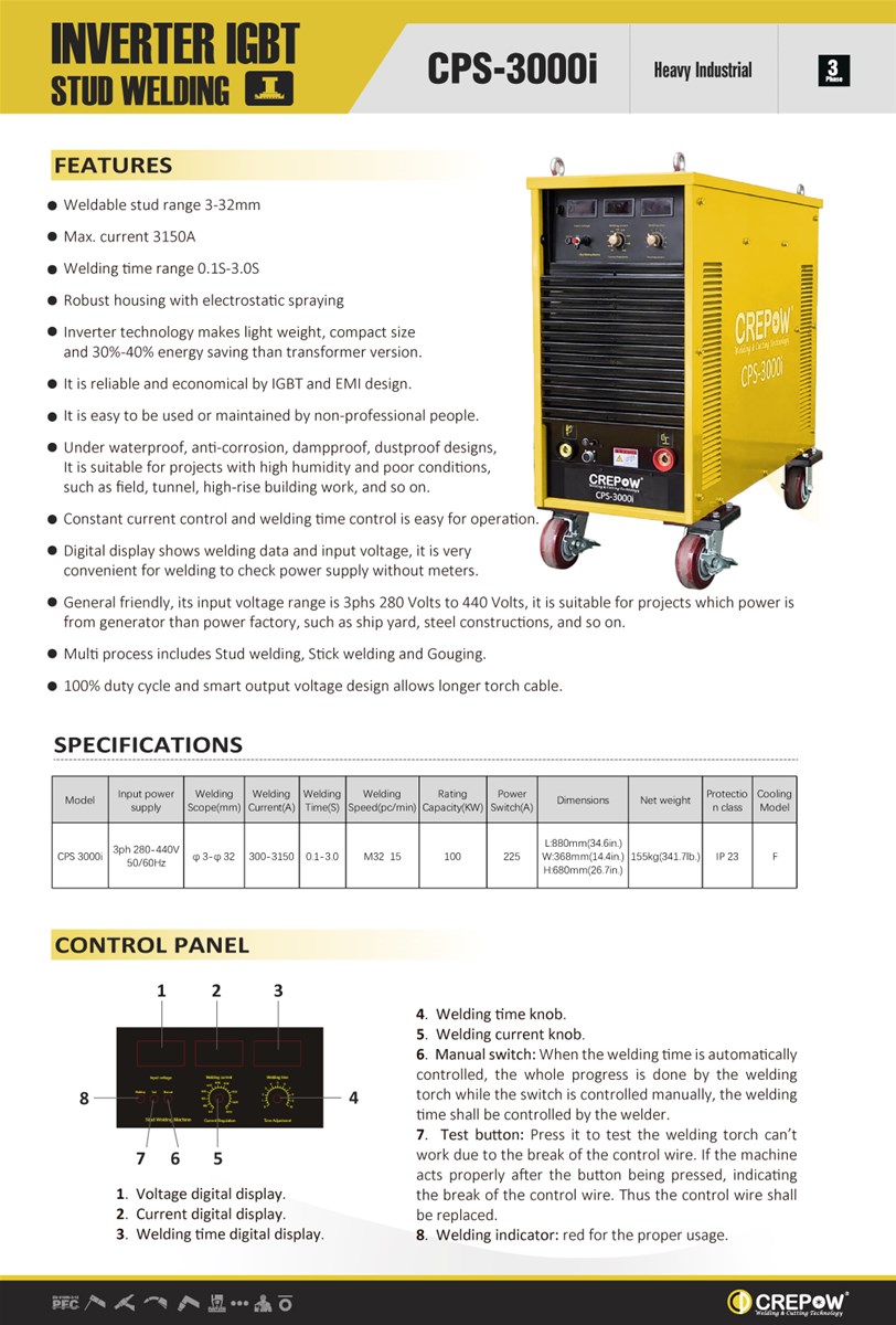 Crepow CPS3000i Shear Stud welding machine