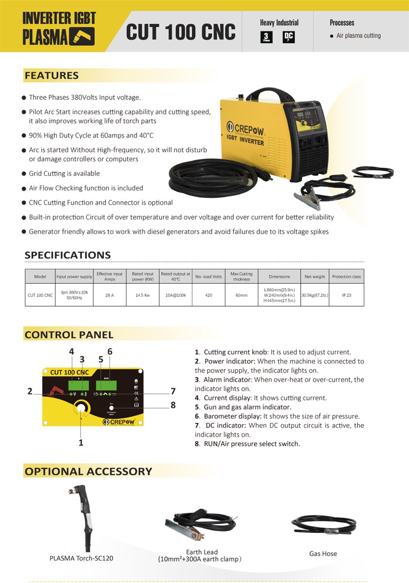 Crepow Inverter CUT100 CNC air plasma cutting machine