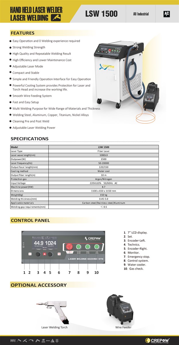 Crepow LSW 1500 Hand Help Laser Welder Laser Welding