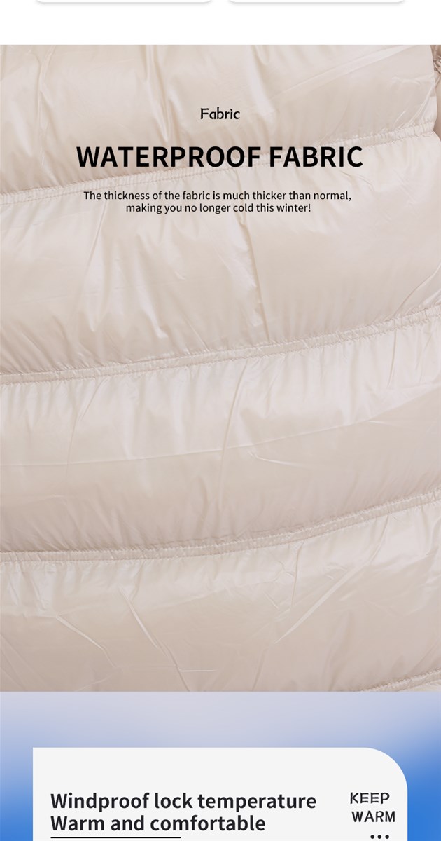 Ladies beige long down jacket to keep warm