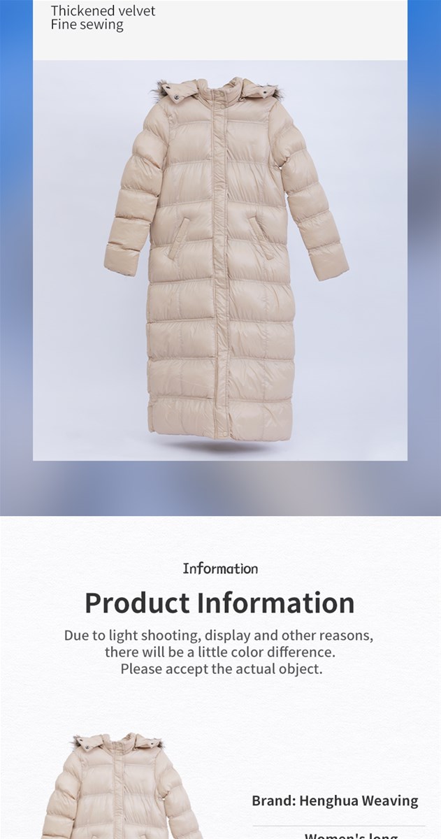 Ladies beige long down jacket to keep warm