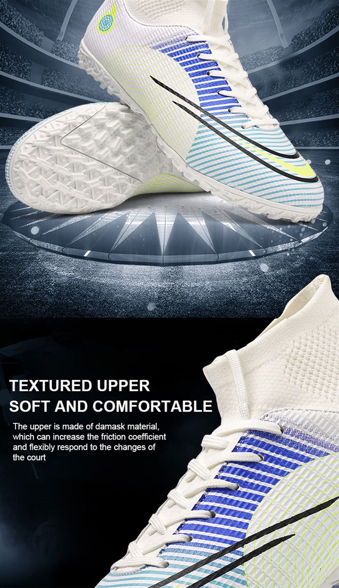 Outsole is divided into long nail and broken nail football shoes whiteblackblue