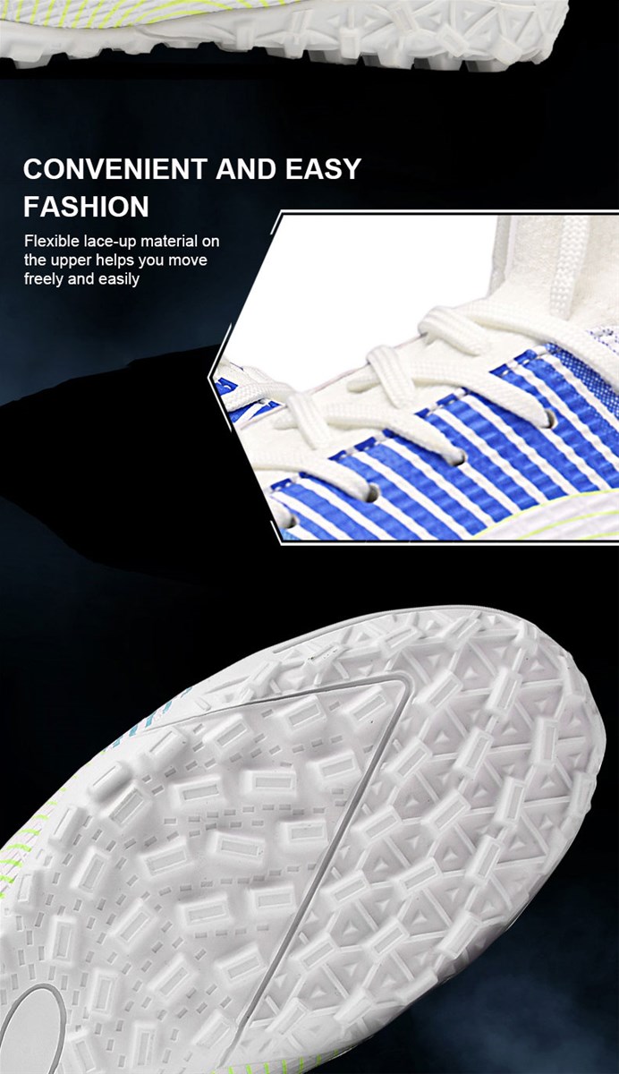 Outsole is divided into long nail and broken nail football shoes whiteblackblue