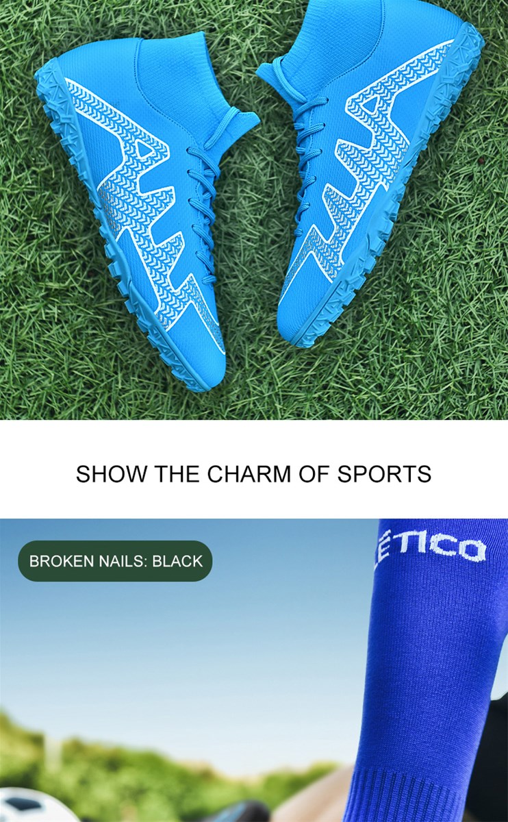 Outsole is divided into long nail and broken nail football shoes whiteblackblue