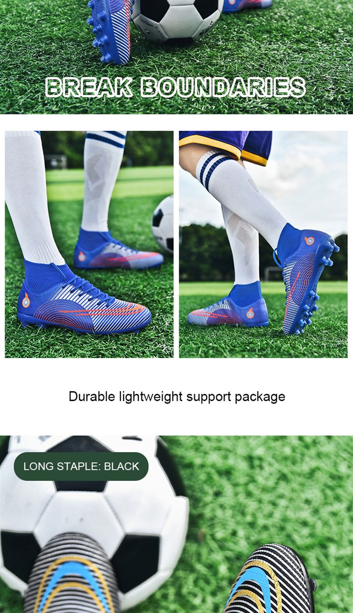 Outsole is divided into long nail and broken nail football shoes whiteblackblue