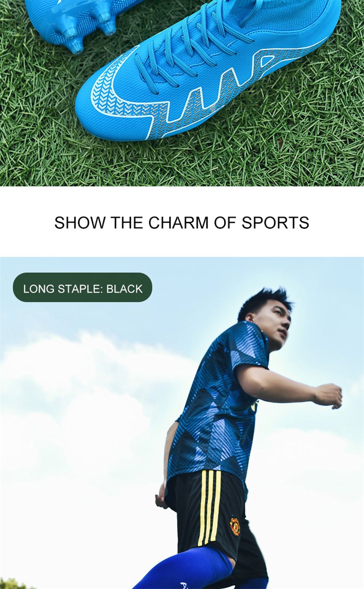 Outsole is divided into long nail and broken nail football shoes whiteblackblue