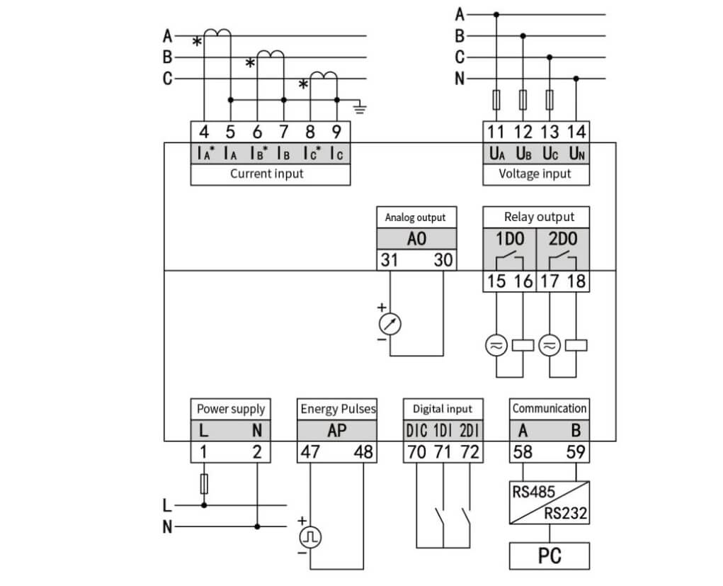 7474mm LED Display Metering TwoWay Electric Energy and FourQuadrant Reactive Energy Thd Multifunctional Power Meter