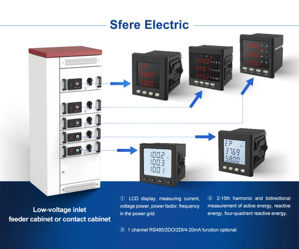 Factory Direct LCD Display Three Phase Multifunctional Power Volt Meter Digital Ampere Meter