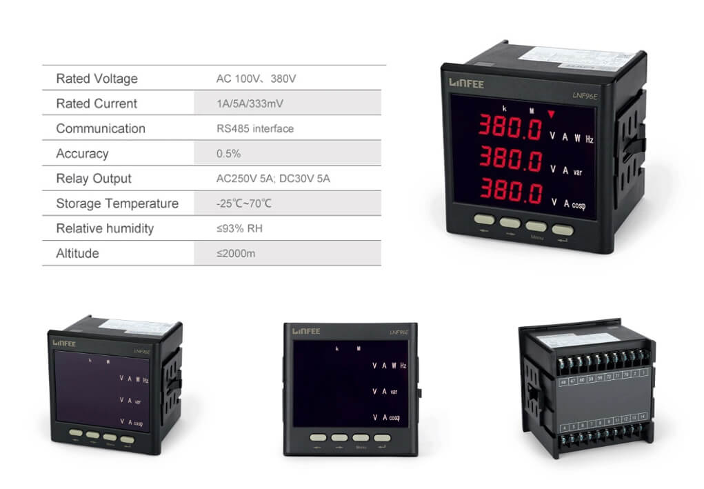 Panel Mounted LED Multi Function Power Meter Digital Ammeter Voltmeter RS485 Communication Three Phase Digital Meter