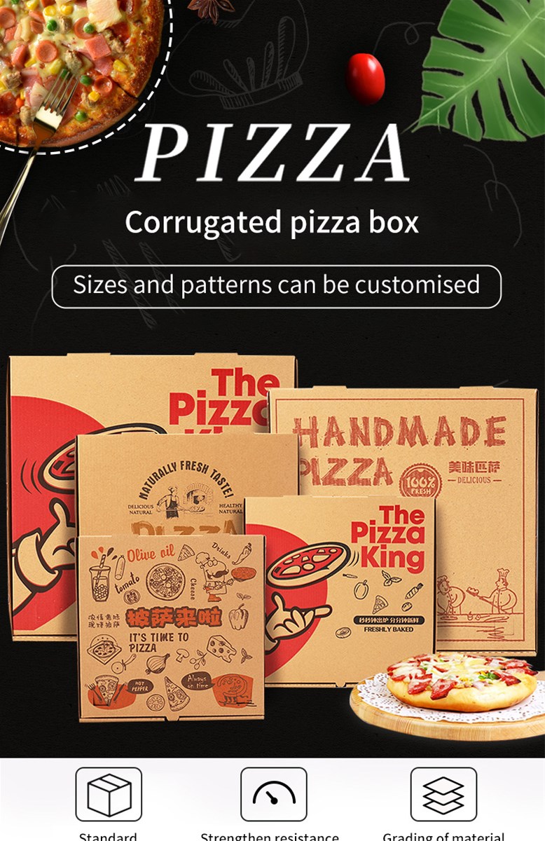 Corrugated pizza box Sizes and patterns can be customised