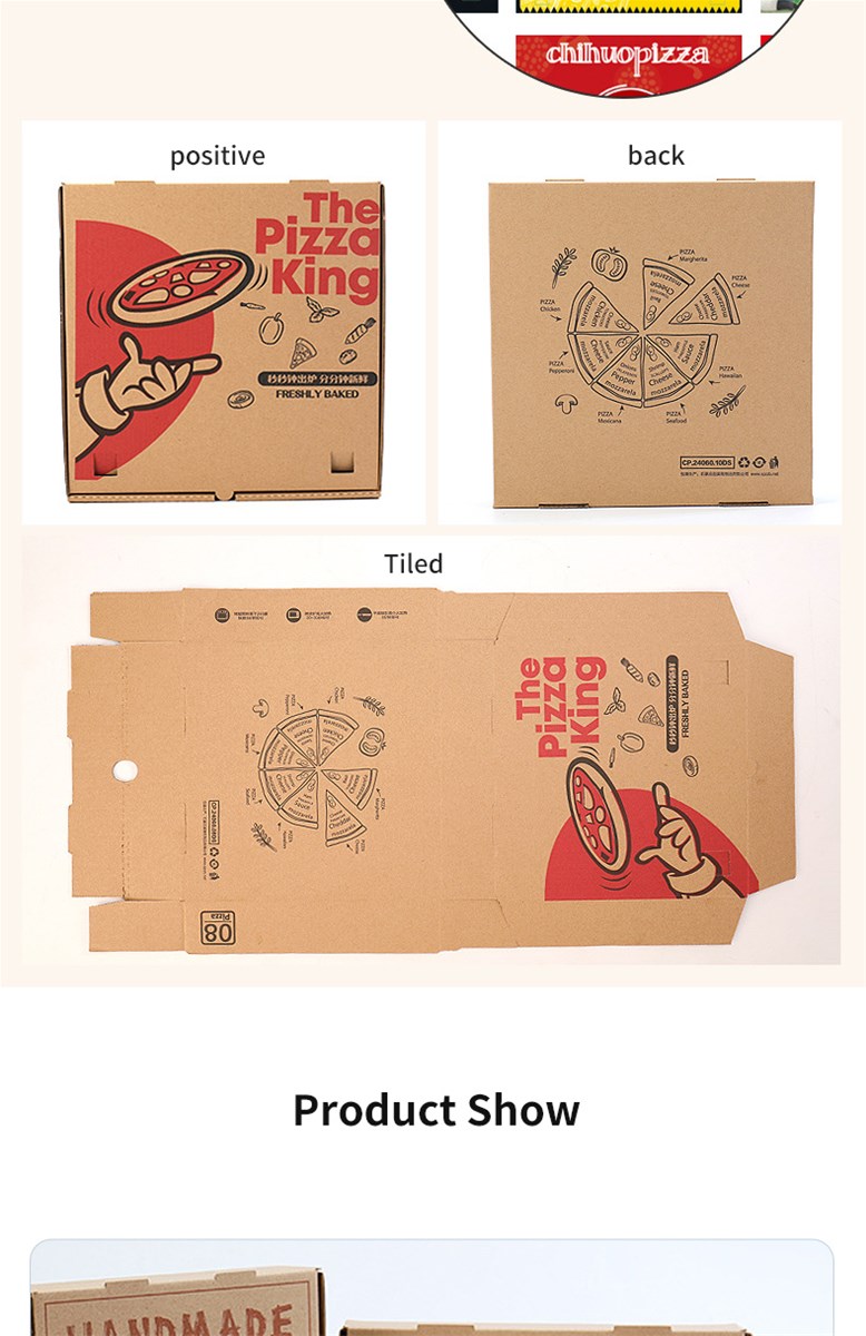 Corrugated pizza box Sizes and patterns can be customised