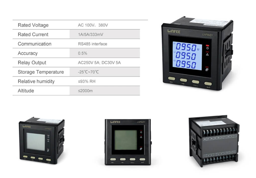Electrical Measuring Instrument 3 Phase RS485 Kwh LCD Display Three Phase Multifunctional Power Meter