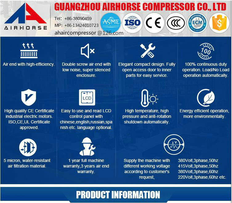 11KW 15KW 16Bar 500L Tank Screw Type Compressor with Dryer for Laser Cutting machine