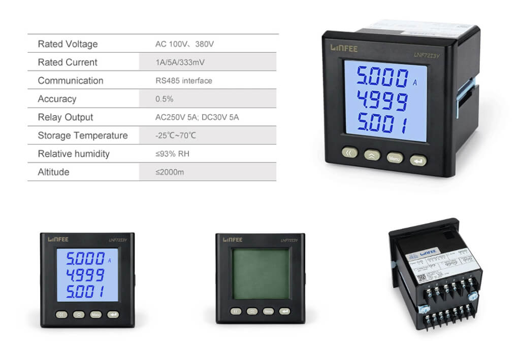 Factory Price LCD Display Digital Three Phase Current RS485 Communication Panel Mounted Ampere Meter