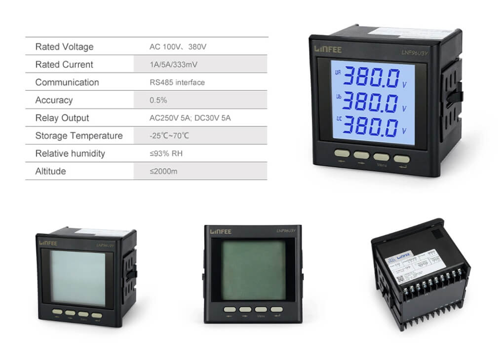 3 Phase RS485 Modbus Relay Output LCD Multi Function Digital Panel Meter