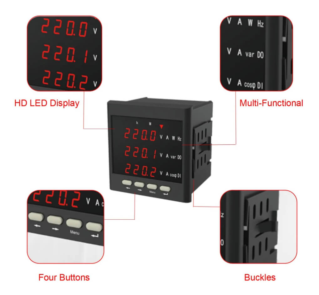 Large LCD Display 3 Phase Multi Function Power Factor Energy Meter Digital AC Ammeter