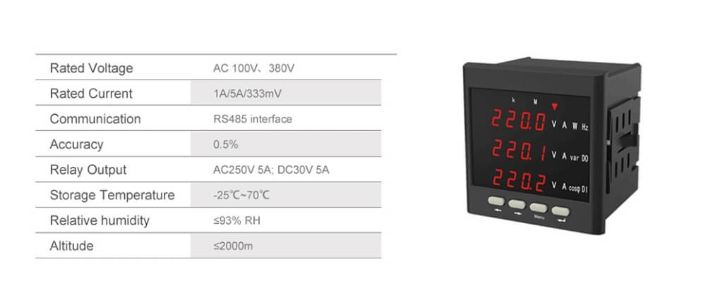 Large LCD Display 3 Phase Multi Function Power Factor Energy Meter Digital AC Ammeter