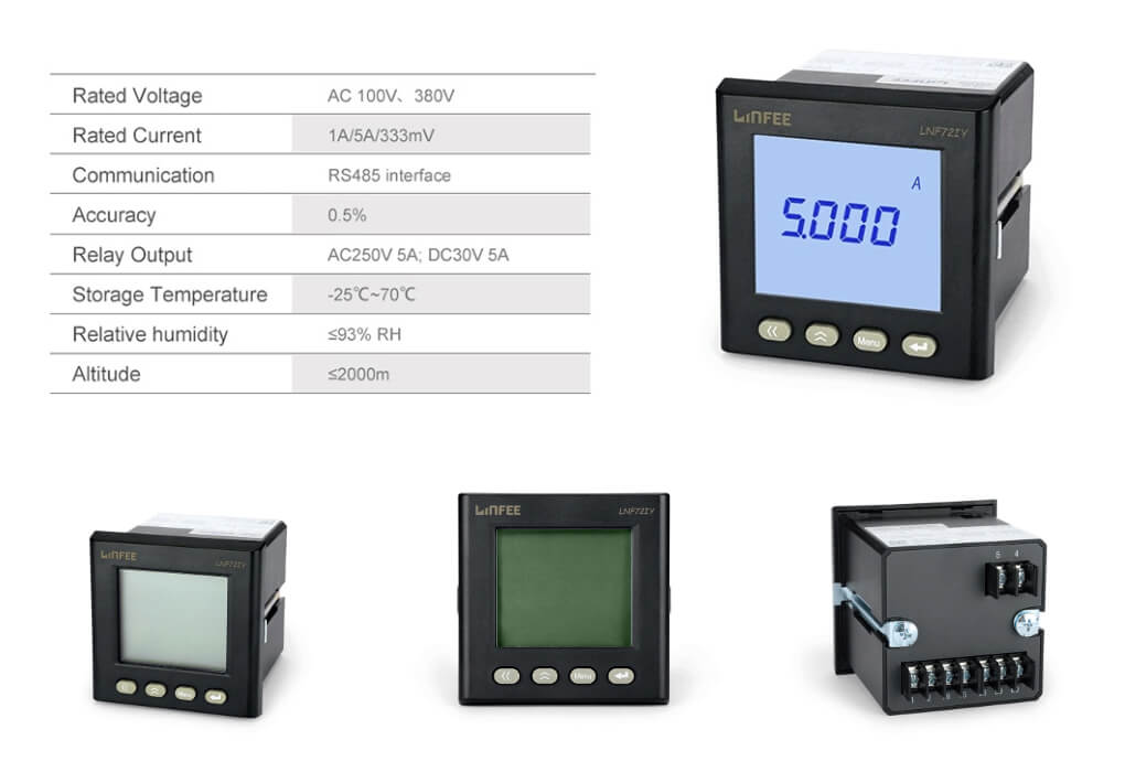 Single Phase Current Digital RS485 Commnication Panel Mounted LCD Ampere Meter