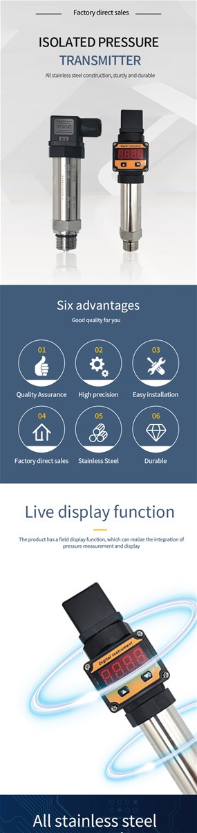Lsolated pressure transmitter with high accuracy and stability resistant to wear and tear shock corrosion