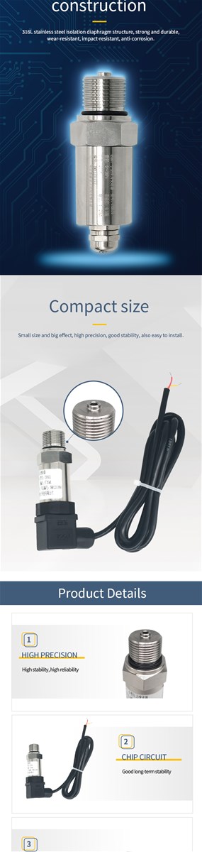 Small pressure transmitter with high accuracy all stainless steel structure strong antiinterference