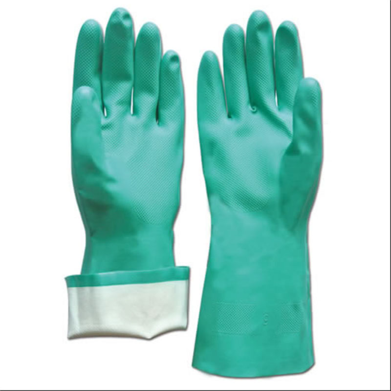 Long Cuff Acid Solvent Resistant Nitrile Chemical Resistant Gloves with Diamond Grip