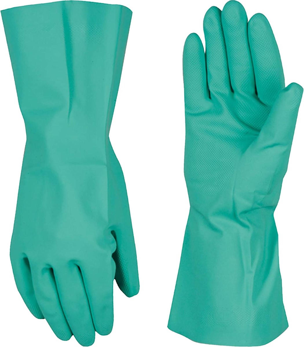Long Cuff Acid Solvent Resistant Nitrile Chemical Resistant Gloves with Diamond Grip