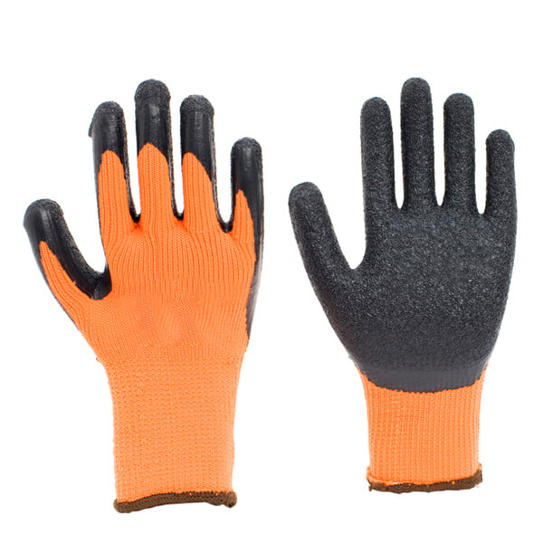 7 Gauge Polyester Terry Napping Lined Latex Crinkle Coated Best Construction Winter Work Gloves