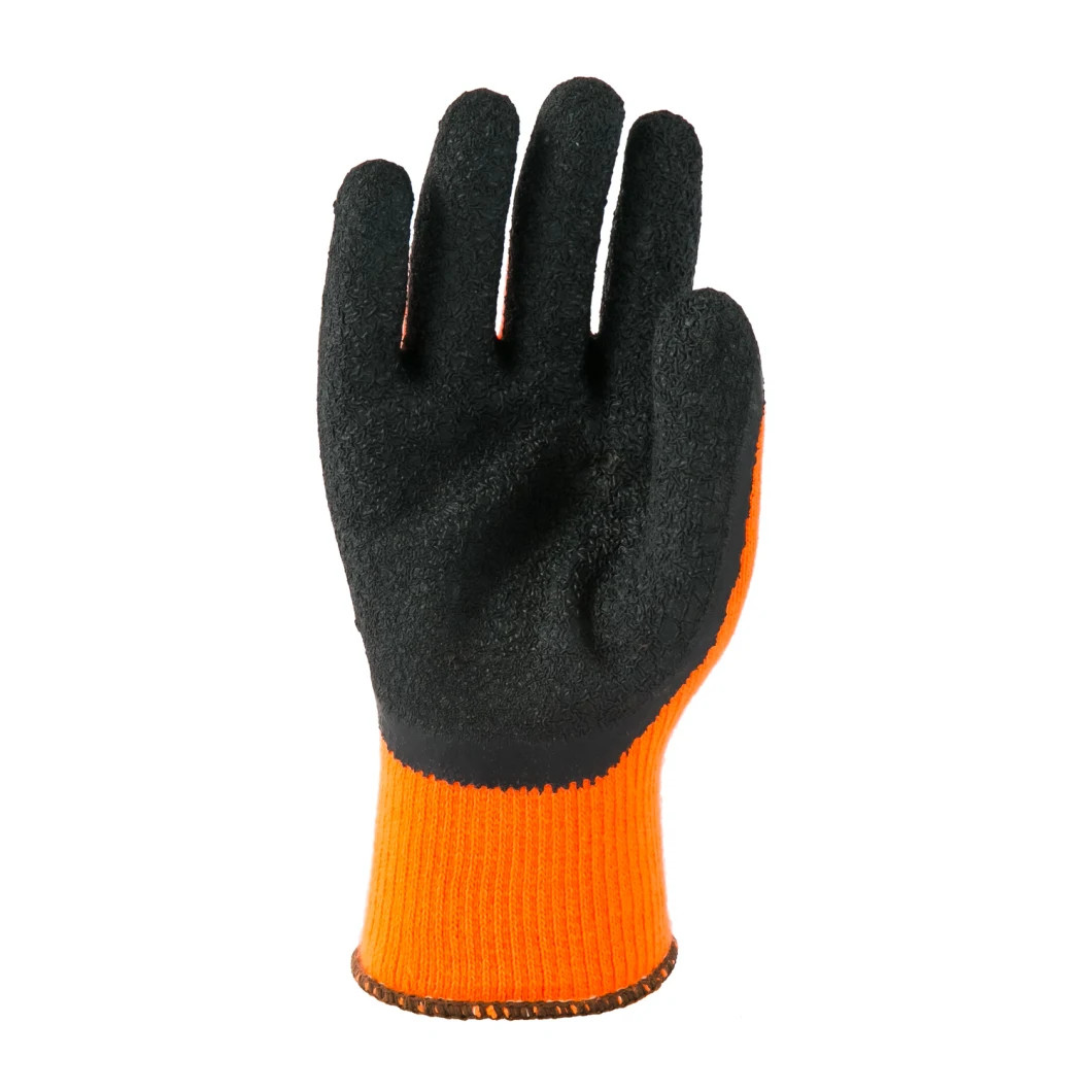 7 Gauge Polyester Terry Napping Lined Latex Crinkle Coated Best Construction Winter Work Gloves