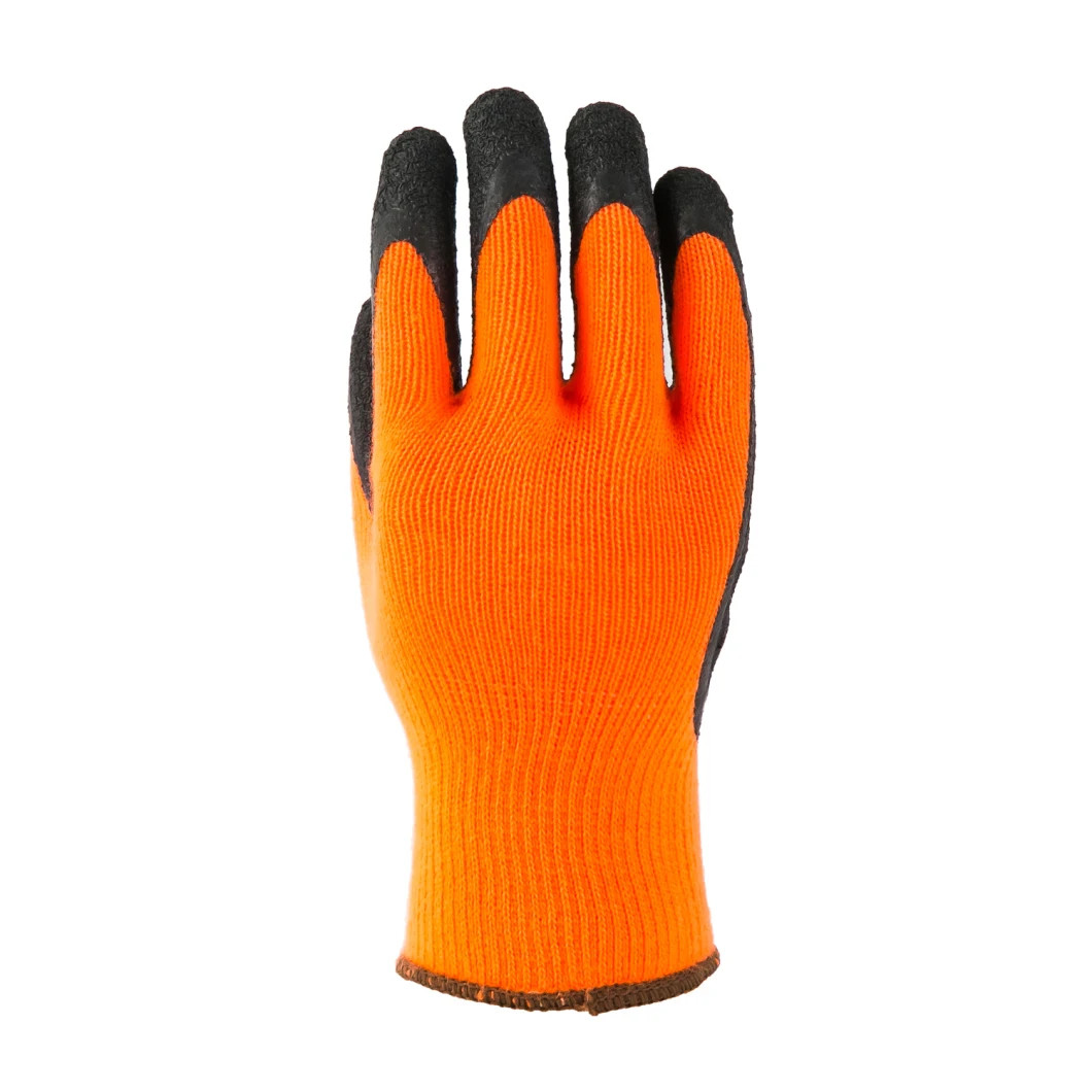 7 Gauge Polyester Terry Napping Lined Latex Crinkle Coated Best Construction Winter Work Gloves