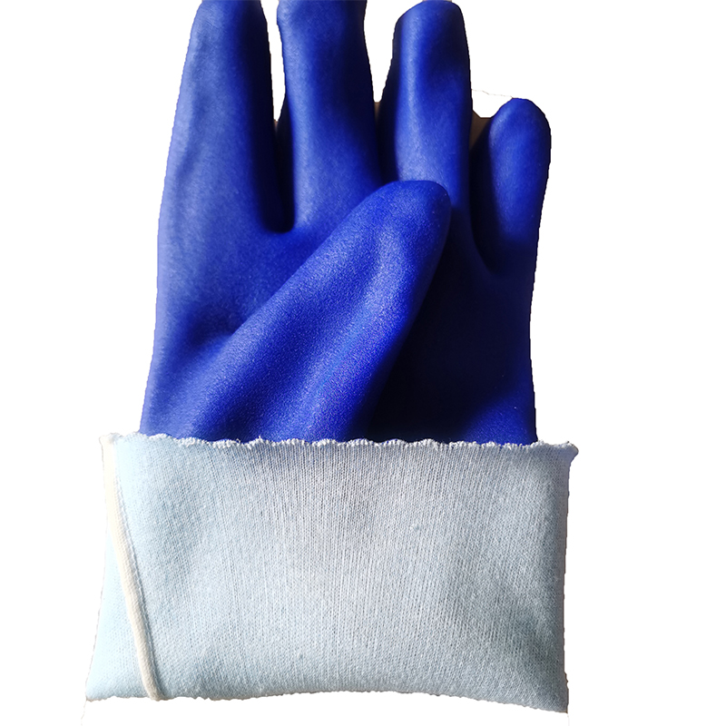 Cotton Interlock Liner Long Cuff Sandy Palm PVC Coated Chemical Resistant Work Gloves With Grip