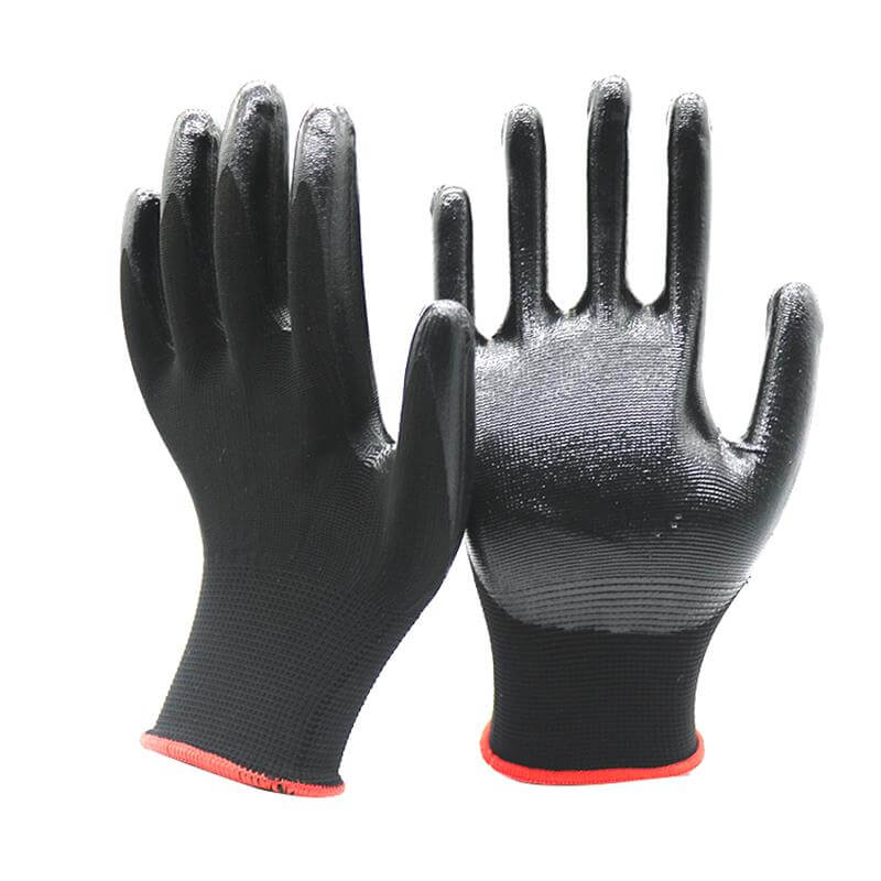 Oil and Abrasion Resistant 13G Polyester Liner Nitrile Dipped Best Work Gloves For Men