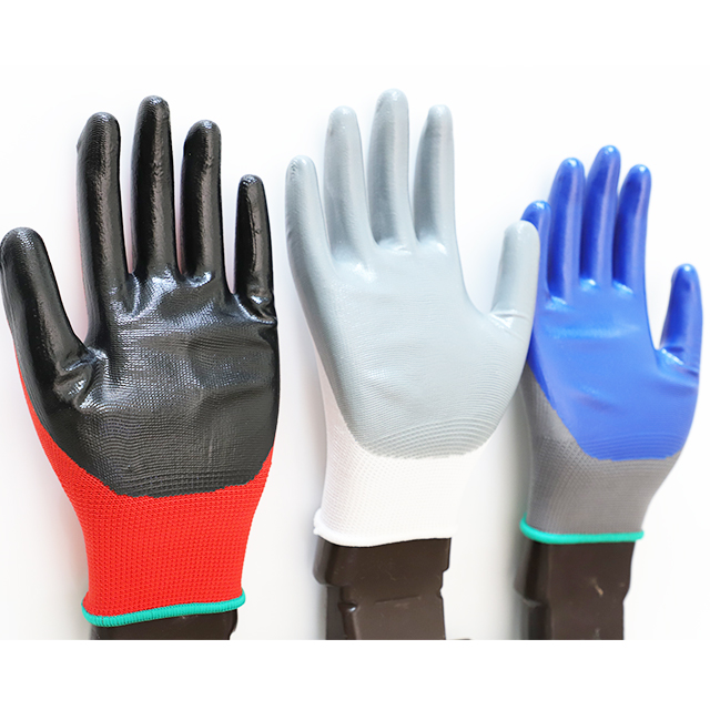 Oil and Abrasion Resistant 13G Polyester Liner Nitrile Dipped Best Work Gloves For Men