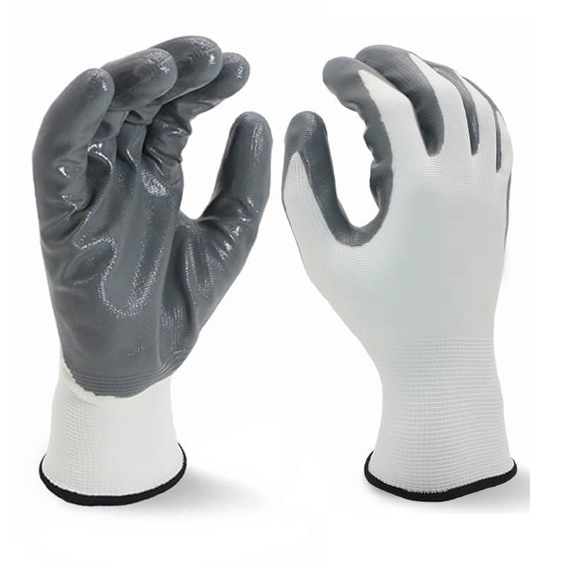 Oil and Abrasion Resistant 13G Polyester Liner Nitrile Dipped Best Work Gloves For Men