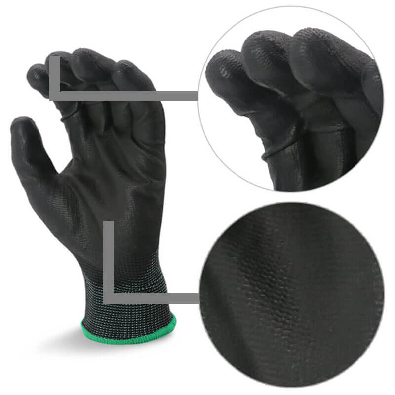 13G Polyester Liner PUPolyurethane Coated Gloves For Construction