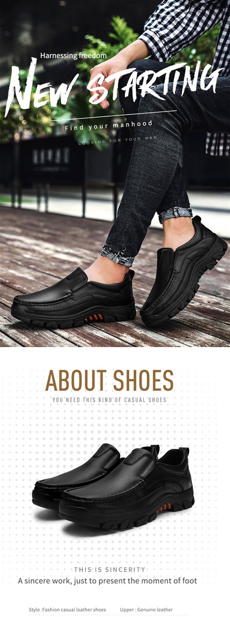 Outdoor mountaineering casual top layer cowhide rubber sole mens shoes
