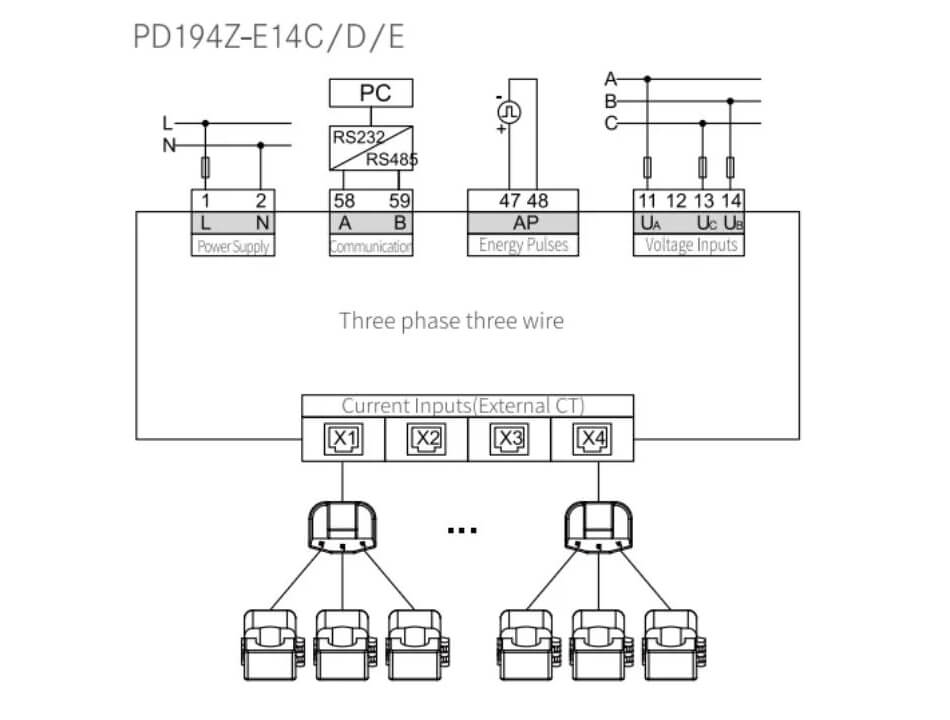 Lora 470868915 MHz Comm DIN Rail Mounted 3 Phase MultiFunctional Power Meter