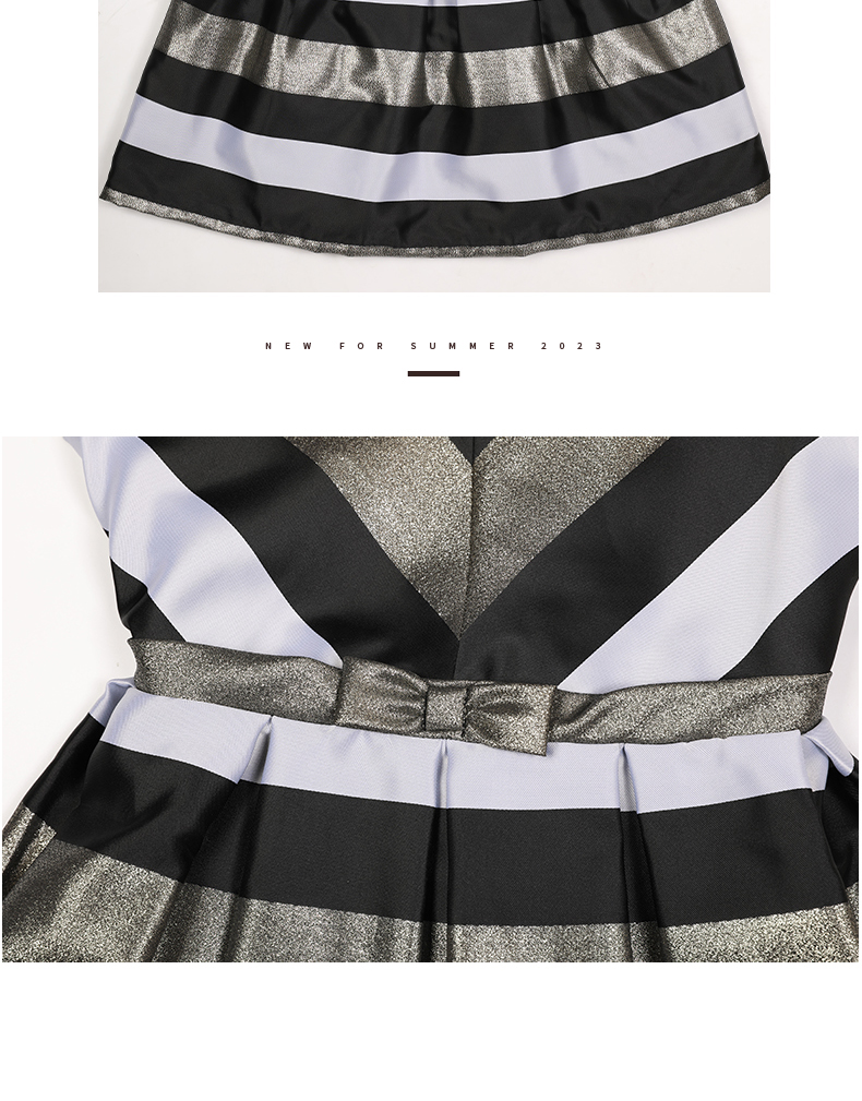 Large color striped vest skirt black gray gold large striped sleeveless dress