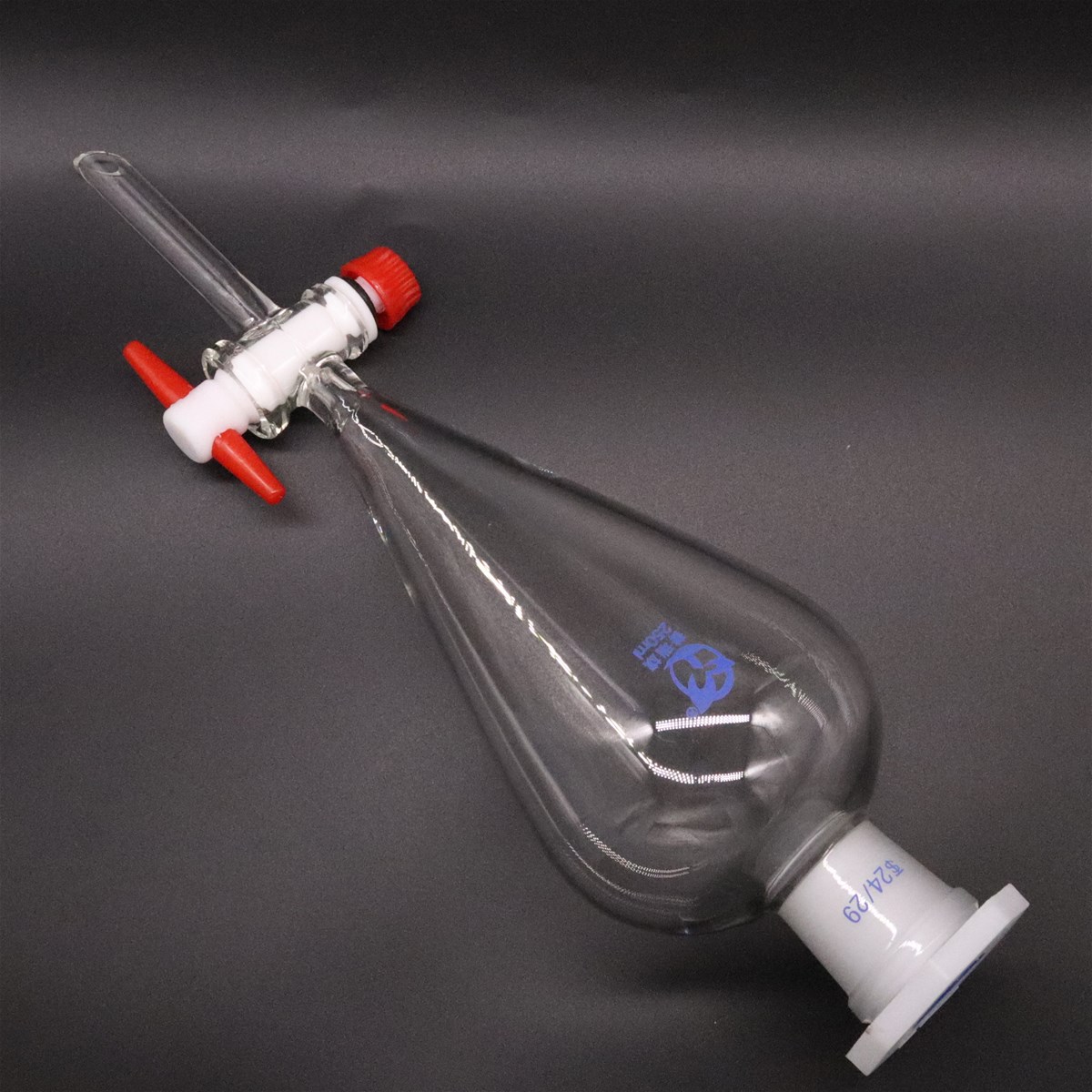Pear Shaped Glass Separatory Funnel PTFEglass Piston Complete Specifications Accurate Scale
