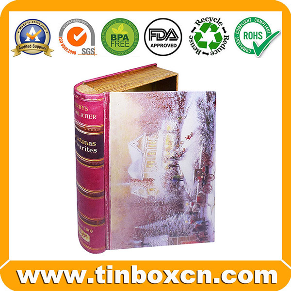 Personalized book shape tin box for chocolate candy