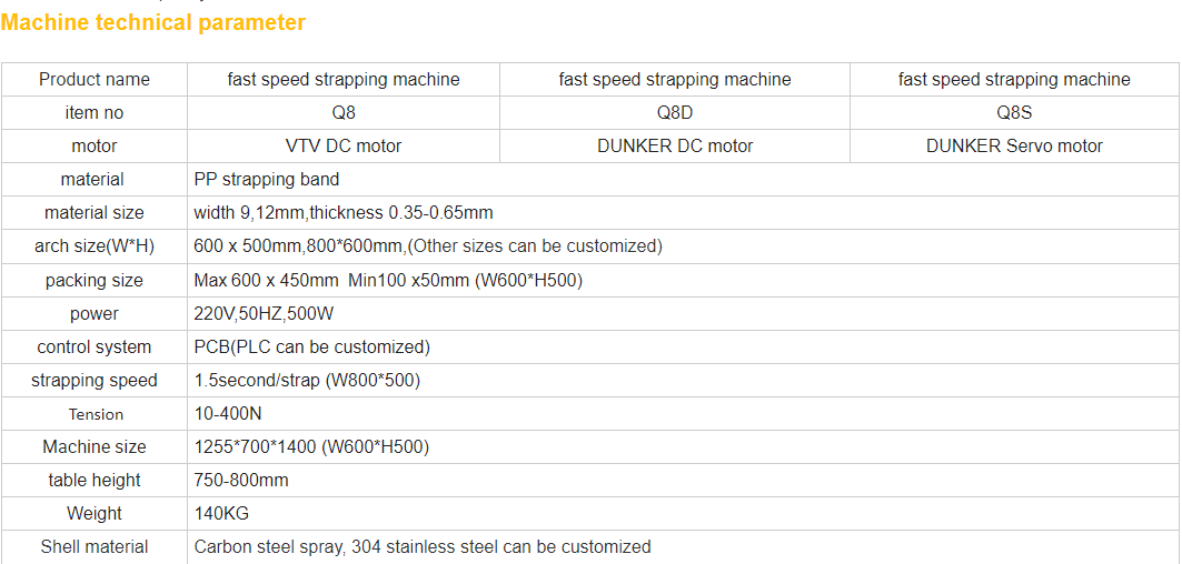 CE Certificate High Speed High Table Q8 Automatic Strapping Machine for Carton Case Boxes
