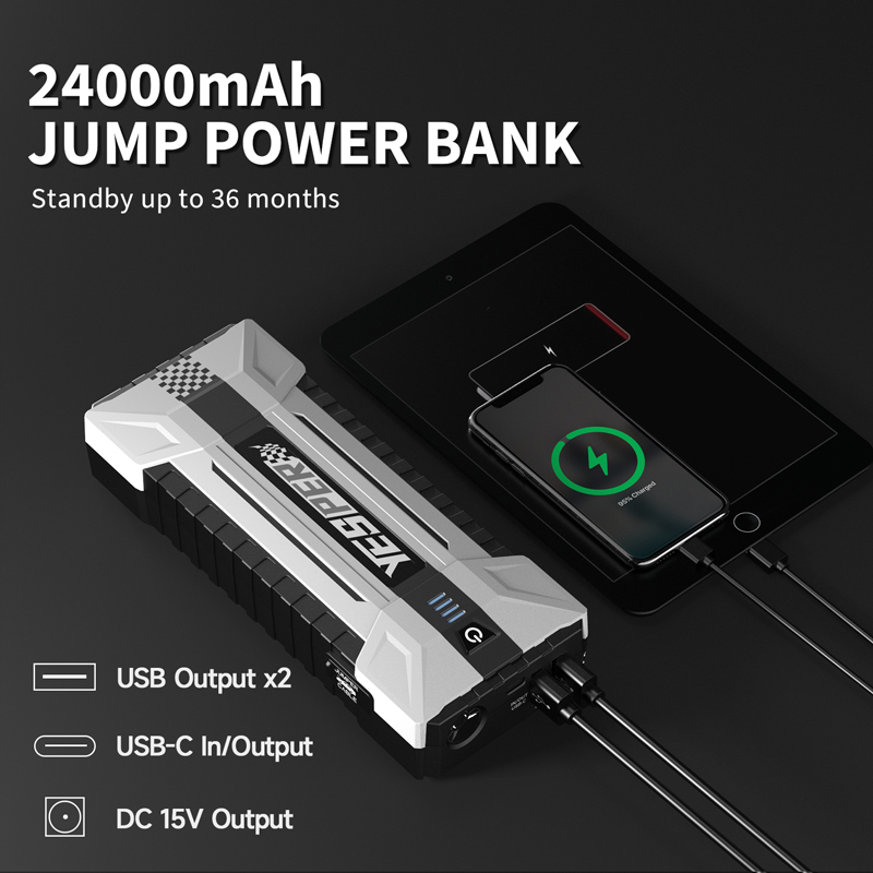 Factory Sale MultiFunctional LED Light 24000mAh Jump Starter Power Bank Car Booster