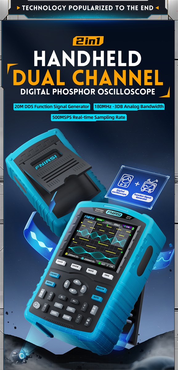 FNIRSI DPOX180H Handheld Phosphor Digital Oscilloscope 180MHz Dual Channel 20Mhz Signal Generator