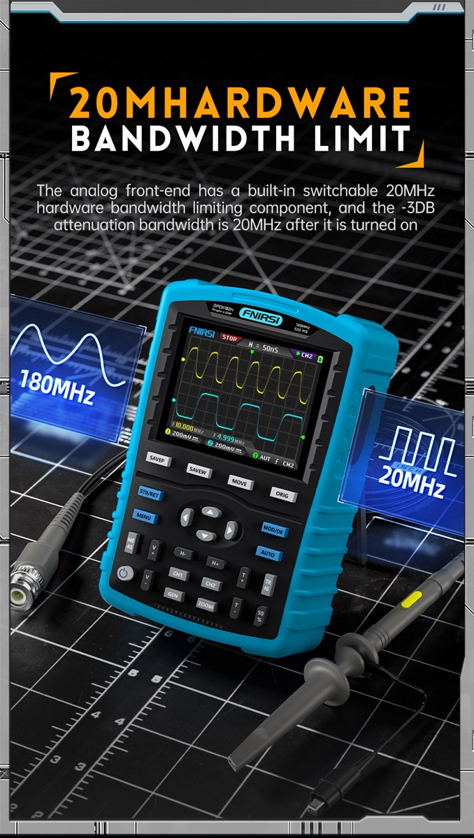 FNIRSI DPOX180H Handheld Phosphor Digital Oscilloscope 180MHz Dual Channel 20Mhz Signal Generator