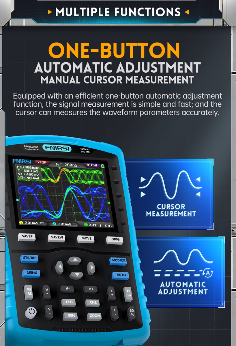 FNIRSI DPOX180H Handheld Phosphor Digital Oscilloscope 180MHz Dual Channel 20Mhz Signal Generator